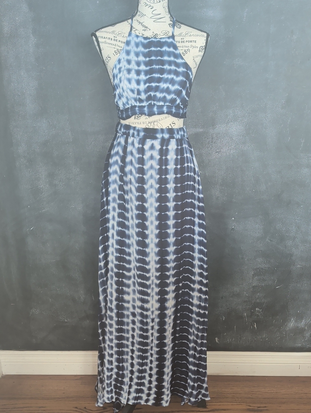 Tie-Dye Blue Maxi Skirt with Crop Top